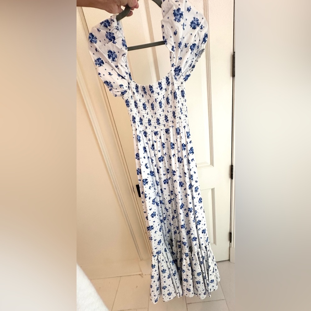 Caroline Constas White and Blue Floral Dress